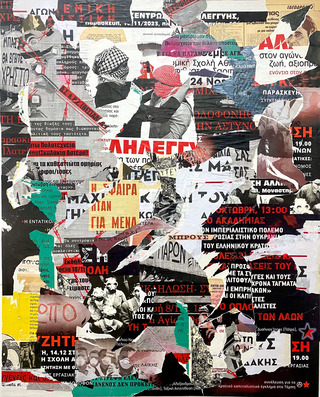 agitation procrastination. poster collage on canvas.